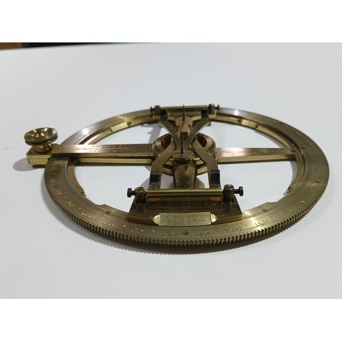 209 - A gilt brass protractor signed G. Davis Mathematical Instrument Maker Leeds, with turned mahogany ca... 