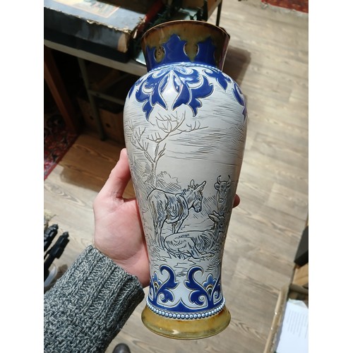 270 - A Doulton Lambeth stoneware vase by Hannah Bolton Barlow, circa 1900, sgrafittio decoration depictin... 