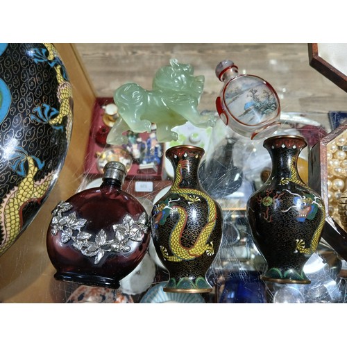 247 - Assorted items including Chinese cloisonné, carved hard stone, snuff bottle etc.