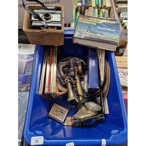 99 - A mixed lot of collectables including vintage Coronet camera, collectors plates, brass twist dial te... 