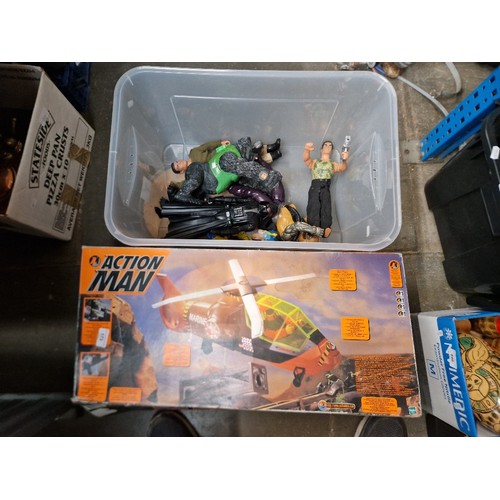 173 - A box of assorted Action Man figures, a boxed Helicopter rescue & a Darth Vader figure.