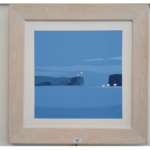 826 - David Jaundrell (British 20th century), 'Harbour Blue', acrylic on board, image 40.5cm x 40.5cm, sig... 