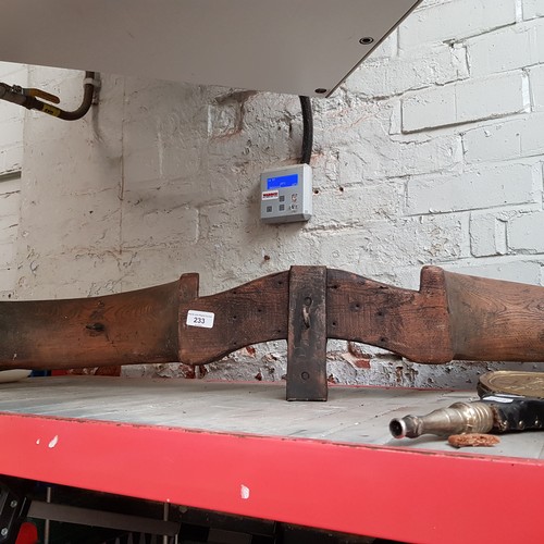 233 - A vintage wooden yoke with metal hooks.
