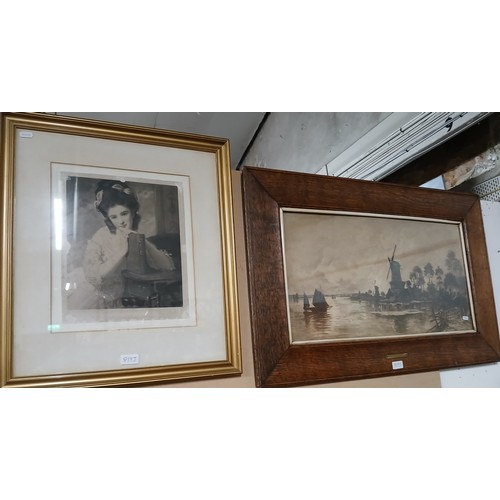 819J - Two early 20th century framed prints; 'Lady Day' signed etching by Richard Smythe after George Romne... 