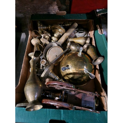 146 - Three boxes of assorted brassware