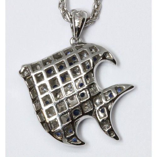 2 - AN 18CT WHITE GOLD PAVE SET DIAMOND AND SAPPHIRE MOORISH IDOL PENDANT, realistically modelled as the... 