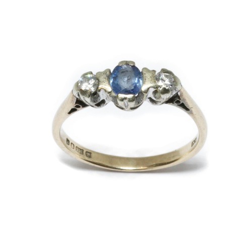 63 - A 9ct gold diamond and sapphire ring, sponsor MJ, London 1965, gross weight 2.2g, size M.