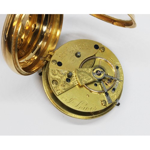 142 - A Victorian ladies 18ct gold pocket watch, movement signed Lewis, Brighton, case hallmarked, sponsor... 