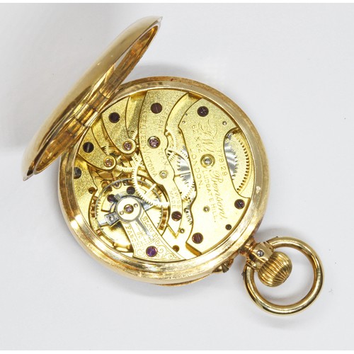 143 - A Victorian ladies pocket watch by JW Benson, marked 18K, case diameter 34mm, gross weight 29.9g, wi... 