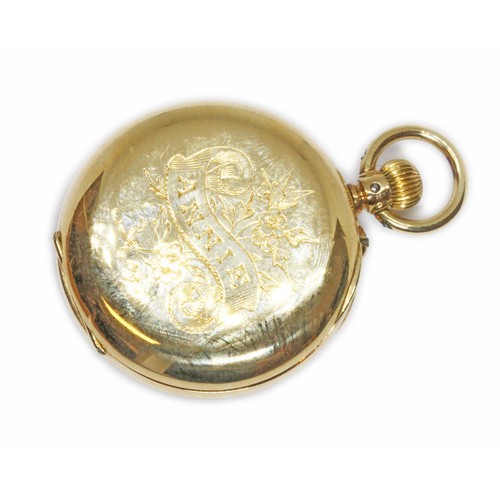 143 - A Victorian ladies pocket watch by JW Benson, marked 18K, case diameter 34mm, gross weight 29.9g, wi... 