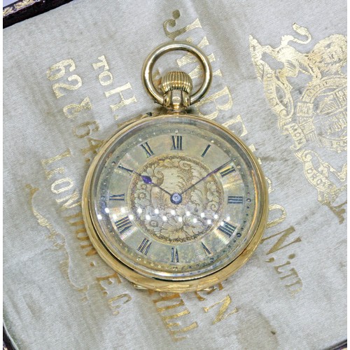 143 - A Victorian ladies pocket watch by JW Benson, marked 18K, case diameter 34mm, gross weight 29.9g, wi... 