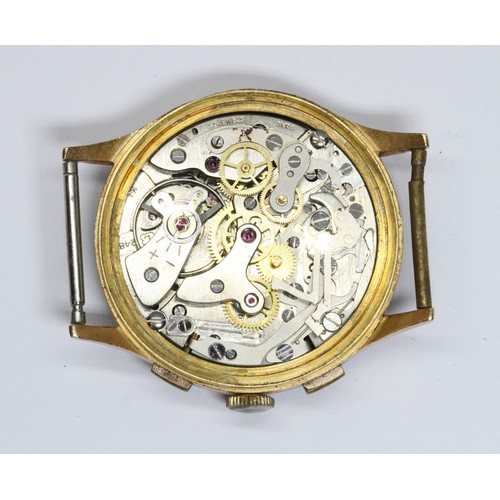 144 - A Swiss 18ct gold chronograph wristwatch, case diameter 37mm, dial signed Sully Special, 17 jewel ma... 