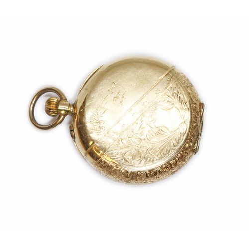 145 - A ladies antique pocket watch, marked 14K, case diameter 35mm, gross weight 35g.