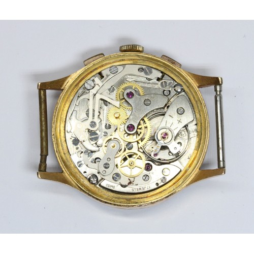 144 - A Swiss 18ct gold chronograph wristwatch, case diameter 37mm, dial signed Sully Special, 17 jewel ma... 