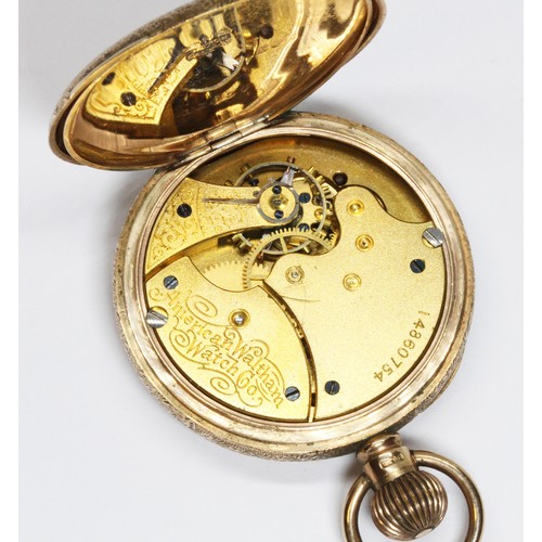 147 - An Edwardian ladies 9ct gold pocket watch, case diameter 40mm, the movement signed 
American Waltham... 