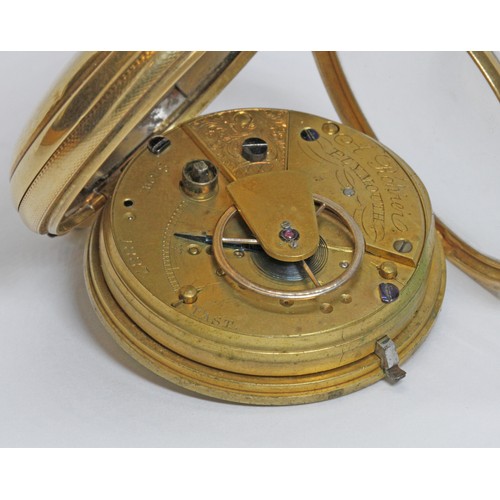 148 - A ladies mid 19th century 18ct gold pocket watch, the gilt brass movement signed A Rohrer Plymouth, ... 