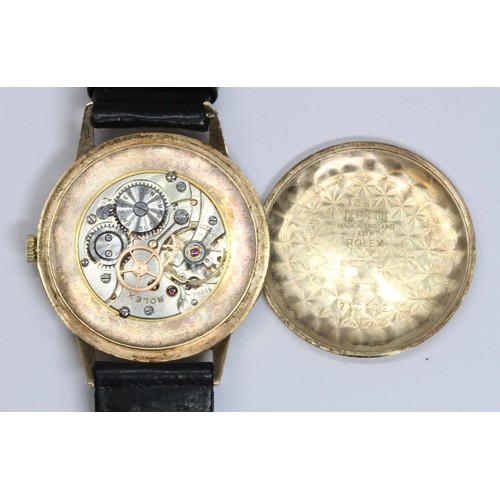 150 - ROLEX, a vintage 9ct gold semi-bubble back wristwatch, circa 1950s, case diameter 37mm, Superbalance... 