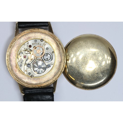 150 - ROLEX, a vintage 9ct gold semi-bubble back wristwatch, circa 1950s, case diameter 37mm, Superbalance... 