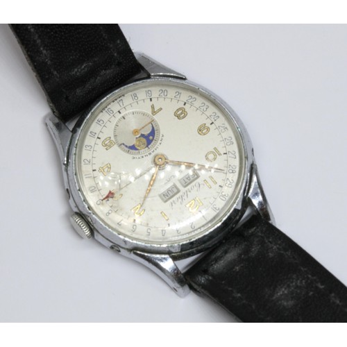 151 - CORTEBERT, a sport tripple calendar moonphase stainless steel wristwatch, circa 1950s, case diameter... 