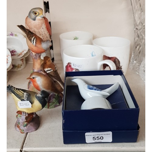 550 - Royal Worcester - 4 bird figurines ‘Kek’ The Kestrel 16cm high, Great Tit, Robin and double Chaffinc... 