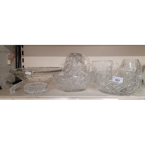 553 - 8 crystal items including a large, heavy Galway Crystal bowl 30cm diameter, 2 Waterford items includ... 