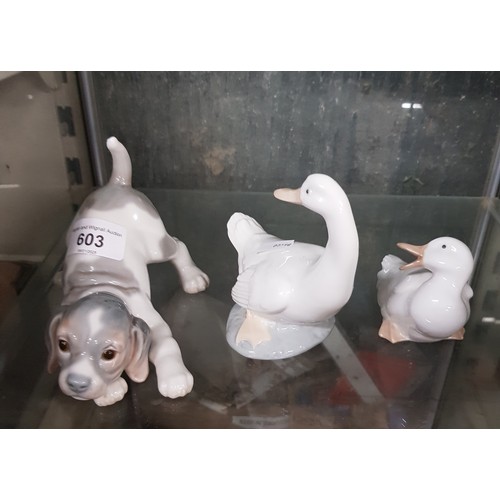 603 - Lladro puppy, Nao goose and Nao duck