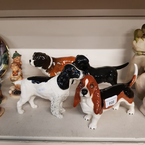 608 - Beswick - 4 large dogs:  St Bernard ‘Corna Garth Stroller’, Basset Hound ‘Fochno Trinket’, Labrador ... 