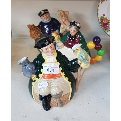 634 - 3 Royal Doulton character teapots - Old Balloon Seller D6855, Long John Silver D6853 and Old Salt D6... 