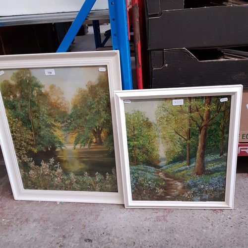 750 - Two 20th century oil on boards, landscape scenes, each signed 'Hutchings', both framed and glazed.