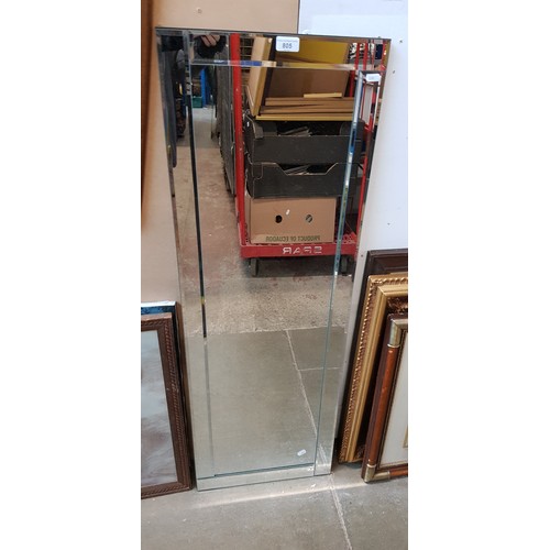 805 - A modern frameless wall mirror, 40cm x 117cm.