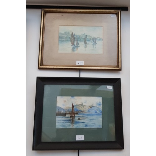 821 - Two early 20th century school watercolours, Whitby coastal scenes with boats, one signed 'G S French... 