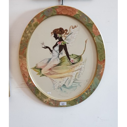 823 - Christine Silver (1900-1973), oval watercolour and silhouette painting of a fairy, 38.5cm x 48.5cm, ... 