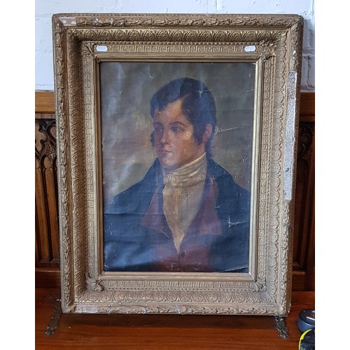 825 - 19th century school, oil on canvas, portrait of a man, 37.5cm x 53cm, unsigned, gilt frame, 61cm x 7... 