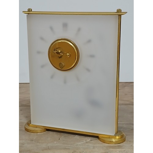 182 - A JAEGER-LECOULTRE MARINA CLOCK, gilt brass and perspex with Japanese inspired decoration depicting ... 