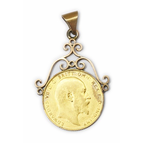 412 - Edward VII sovereign 1910, yellow metal pendant mount unmarked, gross weight 9.6g.