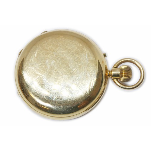 413 - AN 18CT GOLD HALF HUNTER POCKET WATCH, signed white enamel dial with Roman Numerals, spade and whip ... 