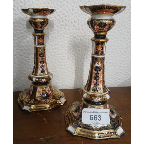 739 - Pair of Royal Crown Derby candlesticks - as found