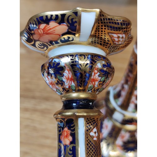 739 - Pair of Royal Crown Derby candlesticks - as found