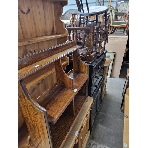 963 - A mixed lot comprising oak bookcase, oak nest of tables, late Victorian piano stool, painted chest o... 