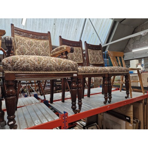 990 - Three Victorian mahogany chairs with label for Gilbert's of Liverpool and a beech kitchen/dining cha... 