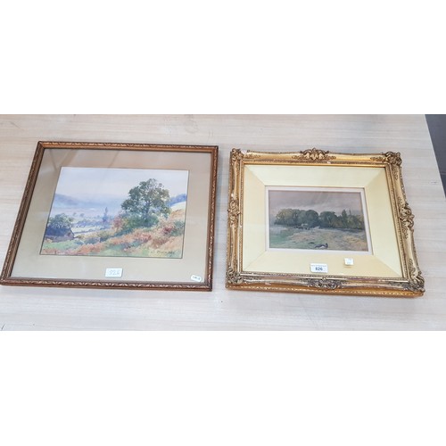 826 - Two watercolours; rural landscape scenes, one signed 'Clinton Jones' the other signed with 'EMW' mon... 