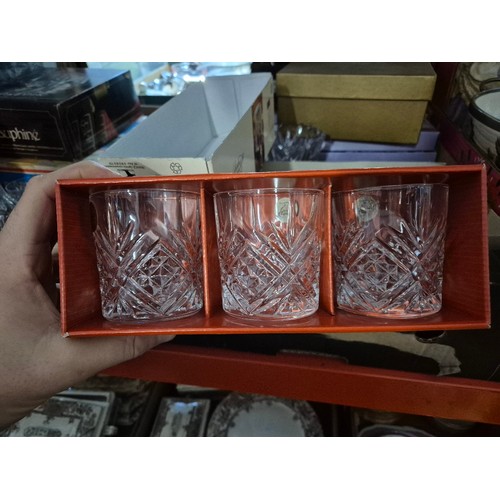 270 - 2 boxes of glassware  including boxed Babycham glasses, other boxed glass by RCR, Red Crystal, Crist... 