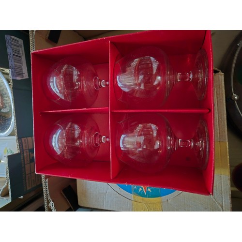 270 - 2 boxes of glassware  including boxed Babycham glasses, other boxed glass by RCR, Red Crystal, Crist... 