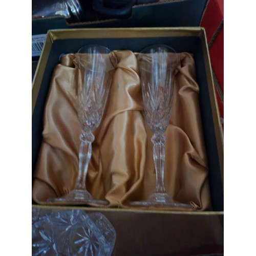 270 - 2 boxes of glassware  including boxed Babycham glasses, other boxed glass by RCR, Red Crystal, Crist... 