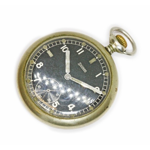 465 - SILVANA, a German WWII pocket watch, black dial, case back marked D350423H, case diameter 50mm.