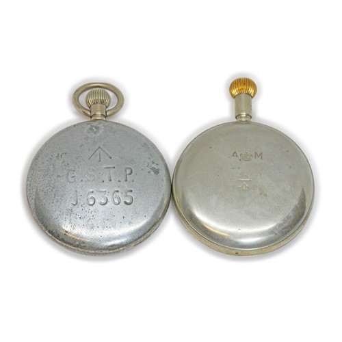 468 - Two military black dial pocket watches.