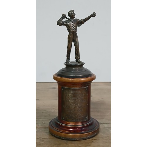 477 - A hallmarked silver tennis trophy stood on turned wood plinth mounted with silver plaque inscribed T... 