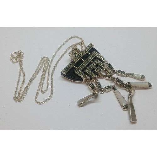 671 - An Art Deco style silver pendant, length 44cm, gross weight 15.8g.