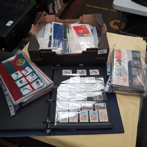 663 - A file of assorted stamps and a box of assorted first day covers.