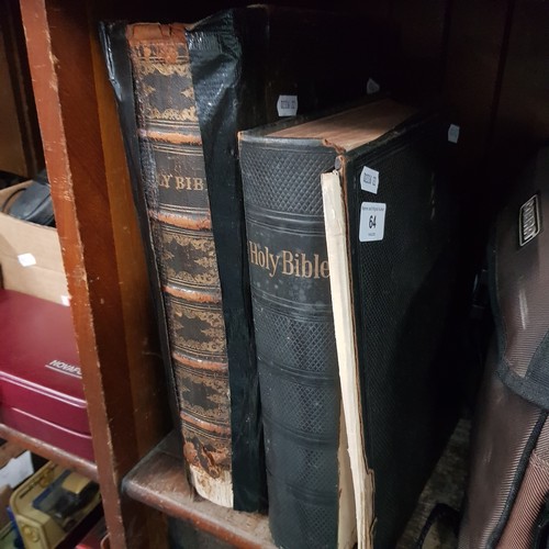 64 - Two 19th century bibles, one with colour plates.